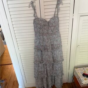 Astr Gray and Purple Tiered Ruffled Maxi Dress